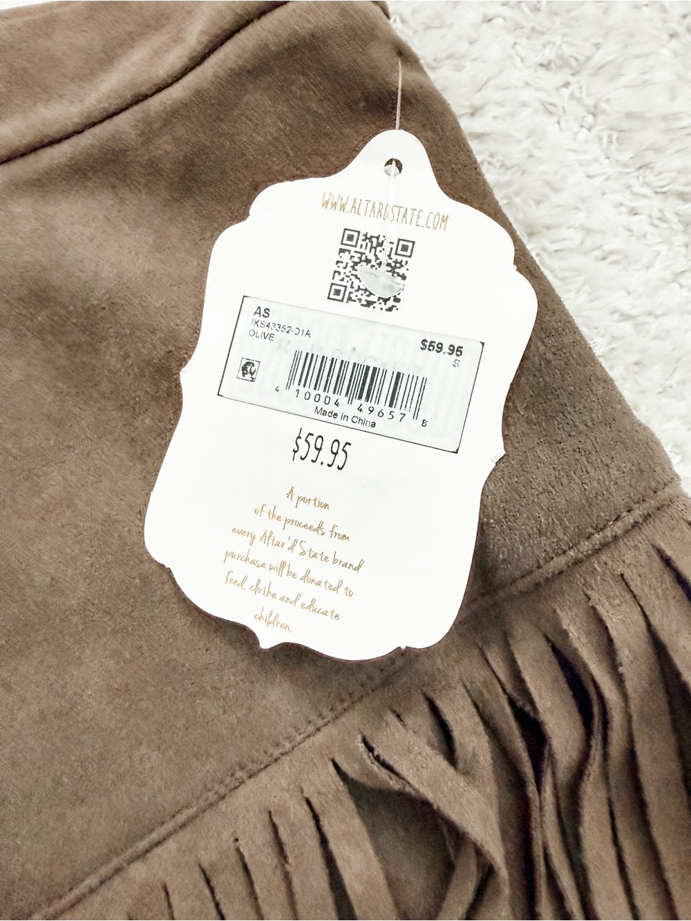 NWT - Altar’d Tate Women’s Fringe Suede Mini Skirt - Brown Size Small - Picture 2 of 4